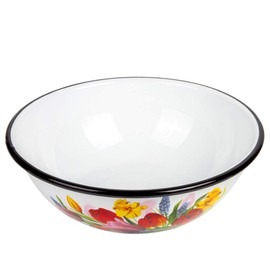 Spring Bouquet Enamelware Round Serving - Soup - Salad Bowl, Classic Tableware Enamel Basin (2.7-qt. (2.5 L))