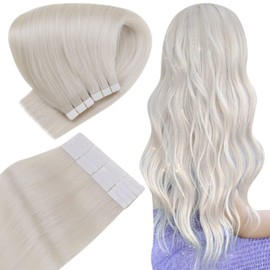 Easyouth Tape in Hair Extensions Human Hair White Blonde Tape in Extensions Real Human Hair Invisible Tape on Extensions Remy Hair 20Pcs 12Inch 30g