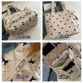 DiafebWanghh Corduroy Tote Bag Shoulder Bag for Women Large Tote Bag with zipper Esthetics Cute Purse (Beige)