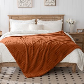 50x70 Inch Waffle Rust Throw Blanket -Fluffy Fleece, Neutral Tan Color, Cute & Aesthetic, Perfect for Sofa, Couch, Chair, Bed, Living Room & Bedroom, All-Season Use, Plush & Cozy Decorative Blanket