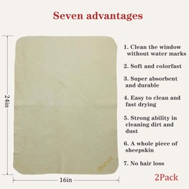 BSHELL Chamois Cloth,(24"x16"Pack of 2),Eyeglasses Cloths,Natural Leather Cleaning Cloth,Suitable for Glasses, Jewelry,Piano, Musical Instruments,Phone Computer TV,Tableware,Cars,Camera,etc.