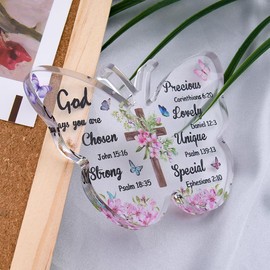 Christian Religious Gifts for Boys Girls Daughter Son Inspirational Motivational Gifts for Sister Brother Women Men Desk Decor Butterfly Acrylic Plaque Bible Scripture Keepsake Gifts(God Says)