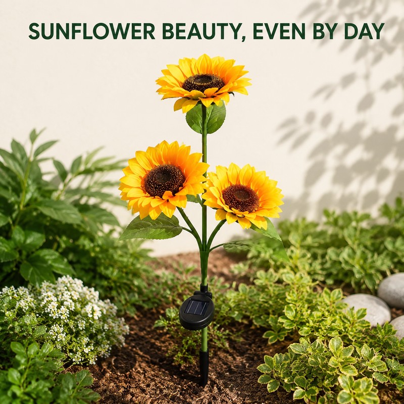 3-Head Solar Sunflower LED Garden Light with Warm Lighting