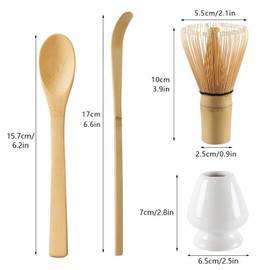 Matcha Tea Set with Whisk and Spoon, Matcha Whisk Kit with Ceramic Whisk Holder Scoop Matcha Ceremony Accessory Set Matcha Gift Set(White)