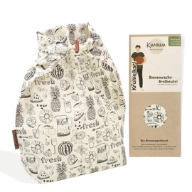 Kumanu Organic Beeswax Cloth Bread Bag Krummelkarl H 35 cm x W 29 cm with Stand Base and Closure Natural and Plastic-Free Keep Fresh Handmade in Tyrol (Fresh)