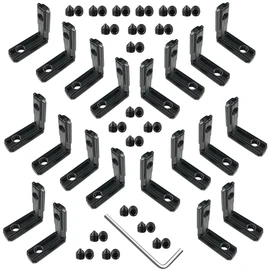 20set Black 2020 Series L-Shape Interior Inside Corner Connector Joint Bracket with Screws for 20x20 Series Aluminum Extrusion Profile Slot 6mm