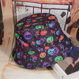 Eigso Retro 80s Theme Bucket Hats for Women Men Hip Hop Rock Scrawl Fishing Hat for Woman Man, C7:Iridescent Pumpkin Head