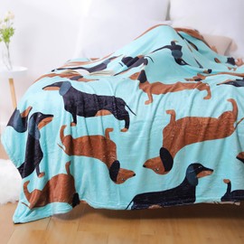 Famitile Dachshund Blanket, Love Dachshund Soft Flannel Throw Blanket Warm Cozy Fleece Blanket Cartoon Fuzzy Dachshund Blanket for Kids and Adults Couch Bed Chair Sofa (Dachshund 1, 60"x 80")