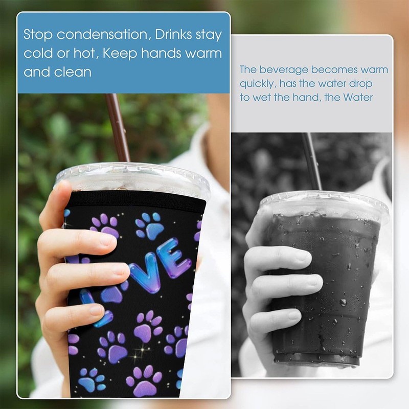 Paw Print Coffee Cup Sleeve - 3Pcs Purple Dog Paw