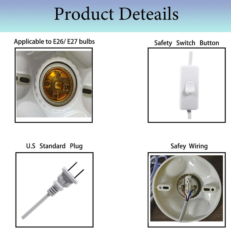  Light Bulb Socket with Cord,E26/ E27 Lamp Base Desktop
