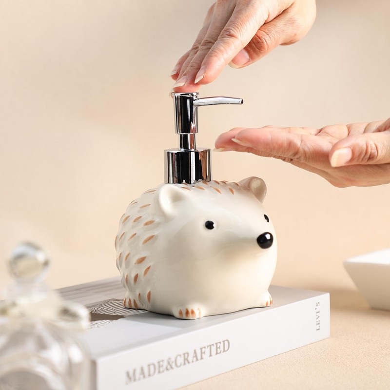 Bicuzat Ceramic Hedgehog Soap Dispenser with Plastic Pump, Body Lotion