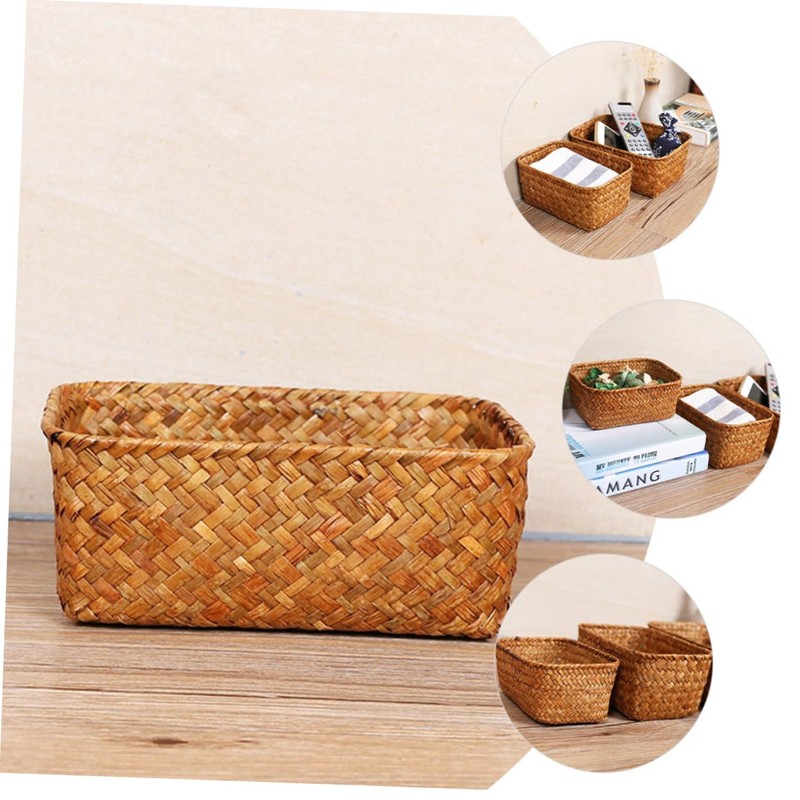 KOMBIUDA Rattan Storage Basket Handwoven Storage Basket Seagrass Woven Basket