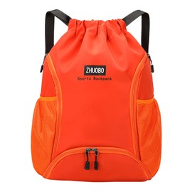 FAVORTALK Waterproof Swim Bag String Bag with Shoe Compartment Waterproof Drawstring Bag Large String Backpack for Girl Boys Women Drawstring Backpack for Sports Swimming Beach School, Orange D37516