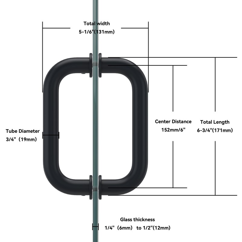 Bathlink 6" Shower Door Handle, Back to Back Tubular Handle