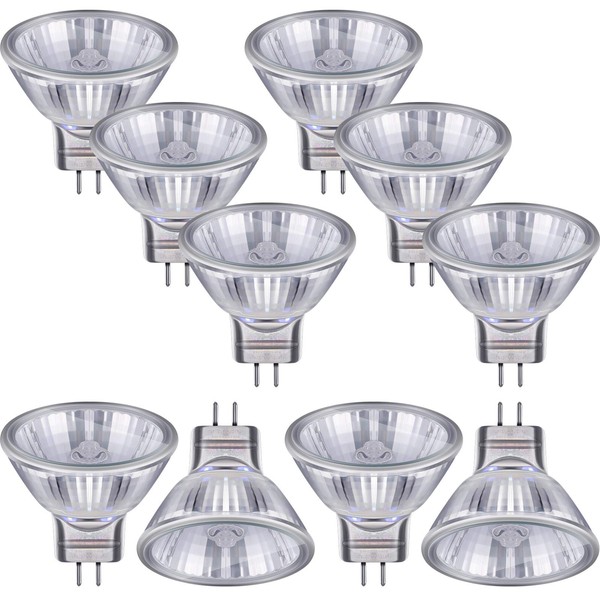 Mudder 10 Pieces Halogen Light Bulbs MR11 12V FTD Halogen Spotlight Bulbs, GU4 Bi-Pin Base, Glass Cover, Warm White 2700K Dimmable Precision Halogen Reflector Fiber Optic Light Bulb (20 Watt)