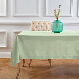 Solino Home Linen Tablecloth for Rectangle Tables 60 x 144 Inch - Classic Hemstitch 100% Pure Linen Light Green Table Cloth - Machine Washable Cloth Tablecloth for Summer