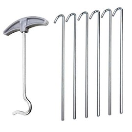 Merriway BH06452 (7 Pcs) Tent Peg Puller & Pegs Contains 6 x 230mm Pegs, Multicolour