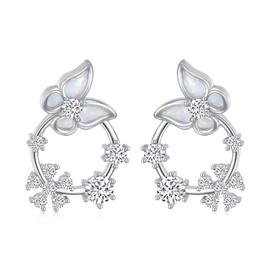LELOUCHY Opal Butterfly Stud Earrings 925 Sterling Silver Created White Opal Jewelry Gift for Women