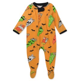 HonestBaby Sleep and Play Footed Pajamas One-Piece Sleeper Jumpsuit Zip-Front Pjs Organic Cotton for Baby Boys, Unisex, Ooey Gooey Pizza, Newborn