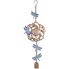 Sunset Vista Designs Windchimes - Dragonfly Rose Hanging Garden Bell Wind Chime, 19.25" Long, Blue & Antique Gold