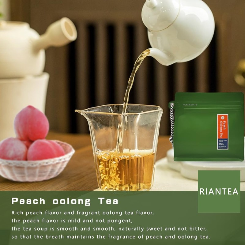 RIANTEA Peach Oolong Tea Bags - 32 Individually Wrapped Teabags