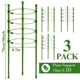 Legigo 3 Packs Plant Support Cages Tomato Cage for Garden- 30 Inch Adjustable Garden Cucumber Trellis Plant Stakes, Trellis Support Rings for Climbing Plants, Pots, Indoor Plants with 10 Plant Clips