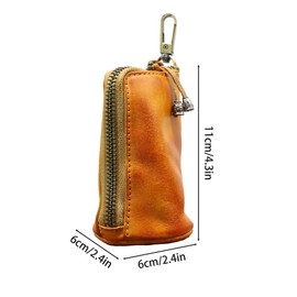 MiOYOOW Leather Zipper Coin Pouch, Medieval Coin Organizer Portable Vintage Change Holder for Cash, Keys, Coins, Small Objects, Yellow Brown, Classic