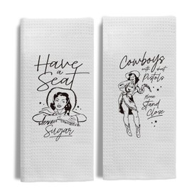 EKGJW Western Cowgirl Dish Towels Dish Cloth for Kitchen,Western Cowgirl Decorative Hand Towels for Bathroom,Western Cowgirl Decorative Bathroom Towels,Set of 2