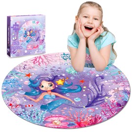 SURUIDA Mermaid Puzzles for Kids Ages 3-8, 71 Piece Floor Puzzles Large Round Mermaid Jigsaw Puzzle Toys Birthday Christmas Thanksgiving for Toddlers Girls Children (Mermaid)