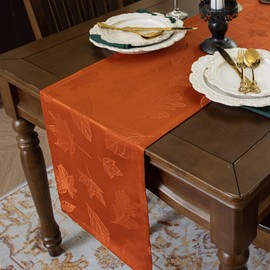 Joyfol Day Jacquard Fall Table Runner,Autumn Countryside Maple Leaf Thanksgiving Table Runners,Waterproof Kitchen Dining Harvest Holiday Tabletop Decoration(14x60 Inch,Rust/Burnt Orange)