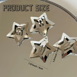 Bqmte Star Hair Clips, 1.61''Snap Hair Barrettes Non-Slip Silver Metal Hair Accessories Hairpins for Women Girls hair Styling (12 PCS)