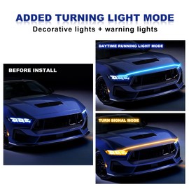 CLEEROUTION Cuttable Car Under the Hood Light Strips Rotating Light Guide Decorative Waterproof IP66 Daytime Exterior Accessories Decoration DC 15 V Light Blue & Yellow 200 cm