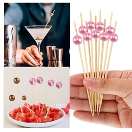 200 PCS Cocktail Picks, Fancy Cocktail Toothpicks,for Appetizers Faux Pearl Charcuterie Cocktail Picks Wooden Decorative Toothpicks Handmade Sticks Long Appetizer Cocktail Sticks