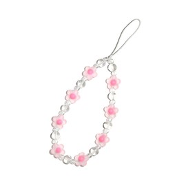Fuqimanman2020 Colorful Flower Beaded Phone Charm Chain for Women Girls Cute Acrylic Flower Cell Phone Lanyard Wrist Strap Phone Accessories-A Pink