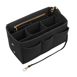 Nircho Handbag Organiser, Felt Bag Organiser with Removable Compartments, Large Capacity Handbag Insert, Handbag Folder Organiser with Key Chain, Inner Pockets for Handbags - Black