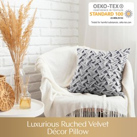 Croscill Classics Décor Pillow, Luxurious Vintage Ruched Velvet, Removable Cover, 100% White Goose Feather Décor Pillow, 233TC 100% Cotton Down Proof Cover, Winchester, Square 20x20, Silver