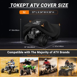 Tokept ATV Cover, Waterproof Heavy Duty 4 Wheeler Cover Quad Cover All Season Weather Proof Outdoor UV Protection for 57 Inch Polaris Kawasaki Yamaha Suzuki Honda (Black Small)