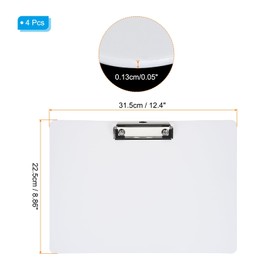 PATIKIL 8.86 x 12.4 Inch Clipboard Landscape, 4 Pack A4 PP Plastic Office Clipboards Low Profile Clip for Office Drawing Sketching, White