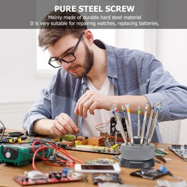 TEHAUX Precision Flat Slotted Screwdriver Set for Watch Repair - 0.5mm to 2.5mm Sizes - Flat Slotted Screw Driver with 9 Holes - Professional Watchmaking Tools