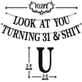 Black Glitter Look at You Turning 31 & Banner, Happy 31st Birthday/Level 31 Unlocked/Cheers to 31 Years, Funny 31st Birthday Party Decorations Supplies