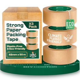 DIY Doctor 3 Rolls Brown Paper Packing Tape – Eco-Friendly Kraft Packaging Tape (48mm x 50m) – Strong Paper Parcel Tape for Shipping, Boxes & DIY Projects