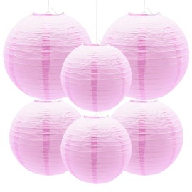 Yosawo Pack of 6 Paper Lanterns Decorative Pink Round Lampshade for Party Garden Wedding Birthday Decoration (8 Inches 10 Inches 12 Inches Pink)