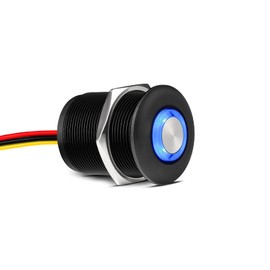 Obeaming 12V Dimmer Campervan Boat Light High-Side PWM Dimming Switch, 22mm Mounting Hole with Blue Backlight for LED Strip Light 12V LED Halogen Incandescent, All-Aluminum Shell 6A (Black)