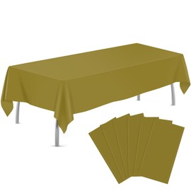Gold 6 Pack Plastic Table Cloth 54" x 108", Disposable Tablecloths Rectangle Table Cover, Plastic Tablecloths for Parties