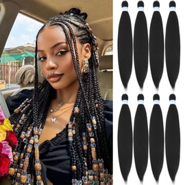 Berracy Braiding Hair Pre Stretched for Women Box Braids Synthetic Hair Extensions Texture Hot Water Setting Prestretched Braid Extension Girls Black (24inch 8Packs)