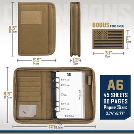 WYNEX Tactical Notebook Padfolio Ring Binder - Refillable 6-Ring A6 Binder, Zip Hardcover Notebook with 45 Pages, Water-Resistant Notebook Cover for Planners, College, Office, Field, Gift