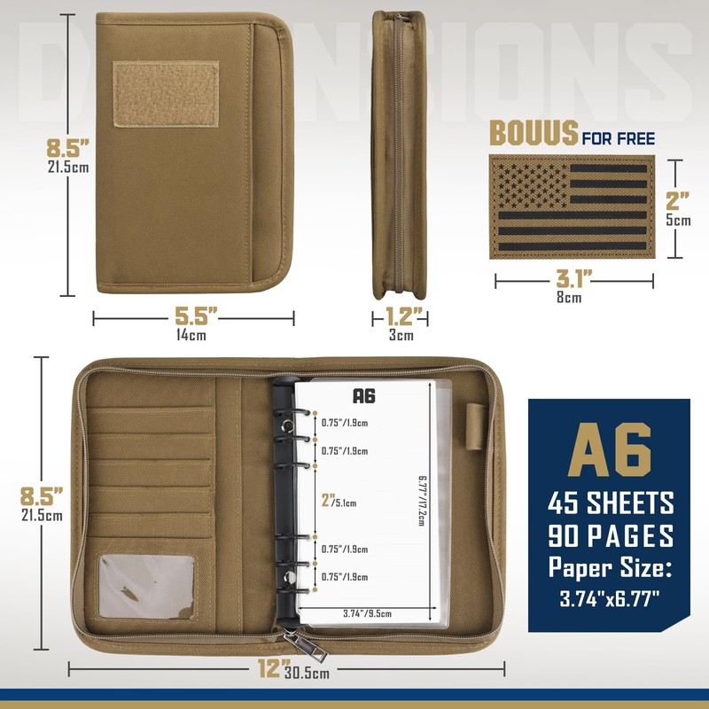 WYNEX Tactical Notebook Padfolio Ring Binder - Refillable 6-Ring A6