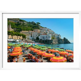 ART.COM Wall Photo Colorful View of Almafi Coast Italy on White Frame, 29" x 21"