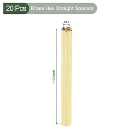 YOKIVE Brass Hexagonal Straight Spacer Standoff Standoff Spacers with Internal Thread Mounting Motherboard Ideal for Electronics Industry (M3 x 5 x 50 mm) Pack of 20