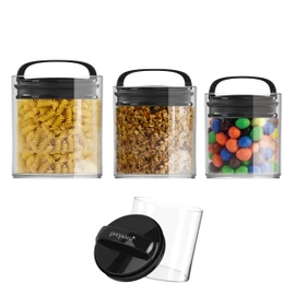 Prepara Evak Fresh Saver Short Vacuum Seal Canisters, Assorted Sizes - Grip Handle Lid, BPA Free Twin-Valve Airtight Jar for Coffee, Tea, Snacks - Pantry Organizer & Compact Kitchen Storage (3-Pack)